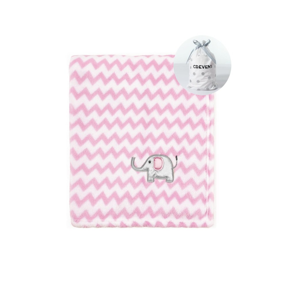 CREVENT 30X40 Cute Silky Plush Baby Blanket for Girls Infants Toddlers Newborns Crib Cot Stroller, Giftable Suitable for Summer Spring - Pink Elephant