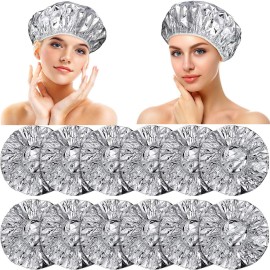 12 Pieces Deep Conditioning Caps Aluminum Foil Reusable Hair Processing Hair Coloring Shower Caps for Home Salon Use(12 Inch,Silvery)