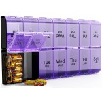 Weekly AM PM Extra Large Pill Organizer, 7 Day Pill Case 2 Times a Day, XL Day Night Pill Case Twice a Day, Oversized Daily Medicine Organizer for Vitamin, Pill Container (Purple)