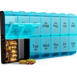 7 Day Extra Large Pill Organizer 2 Times a Day, Weekly Pill Box Twice a Day, XL AM PM Pill Case, Oversized Daily Medicine Organizer for Vitamin, Big Pill Container (Cyan)