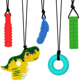 Chew Necklaces for Sensory Kids, Chewy Necklace Sensory Boys Girls with Autism, ADHD, SPD, Chewing, Teething, Silicone Chew Toys for Kids Therapy Tools Reduce Fidgeting Anxiety 5 Pack