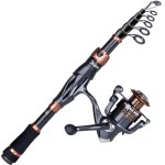 PLUSINNO Fishing Rod and Reel Combos, Bronze Warrior Toray IM6 Carbon Matrix Telescopic Fishing Rod Pole, 12 +1 Shielded Bearings Stainless Steel BB Spinning Reel, Travel Freshwater Fishing Gear