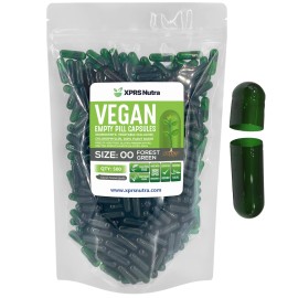 XPRS Nutra Size 00 Empty Capsules - 500 Count Empty Vegan Capsules - Vegetarian Empty Pills - DIY Vegetable Capsule Filling- Veggie Pill Caps (Forest Green)