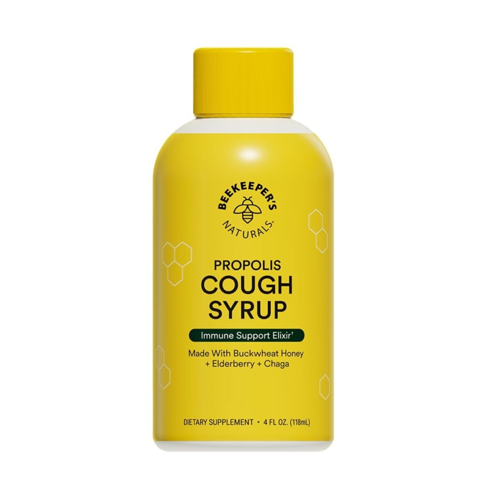 Beekeeper\'s Naturals Propolis Honey Cough Syrup Daytime for Adults Elderberry, Bee Propolis, Buckwheat Honey - Immune Support & Throat Soothing, 4 oz