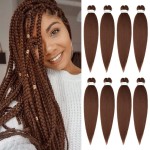 Ubeleco Brown Braiding Hair Pre Stretched 20 Inch 8 Packs Color 30 Braiding Hair Auburn Soft Yaki Texture, No Itch, Hot Water Setting Synthetic Hair Extensions For Braids(20in,30)