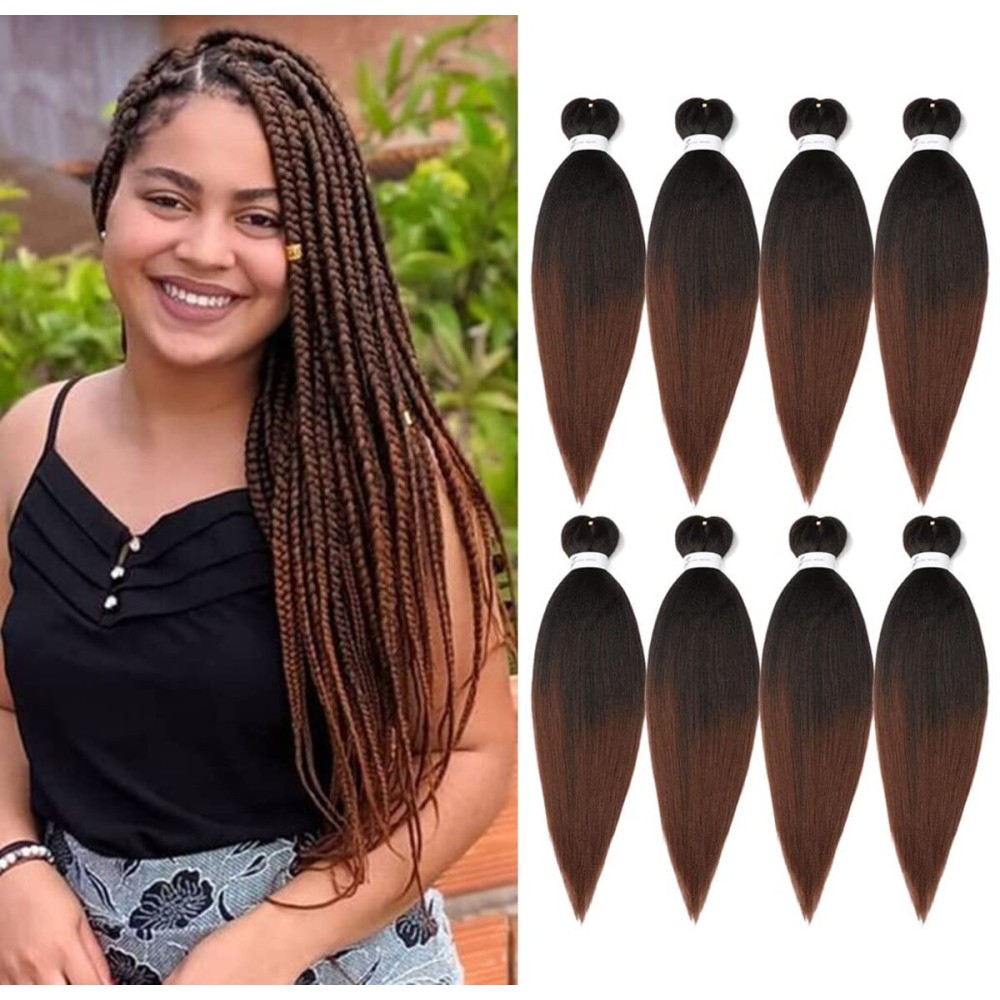Ubeleco 8 Packs Pre-stretched Braiding Hair,20 Inch Ombre Braiding Hair Professional Soft Yaki Texture, No Itch, Hot Water Setting Hair Extensions for Braids (20in,1B/30)