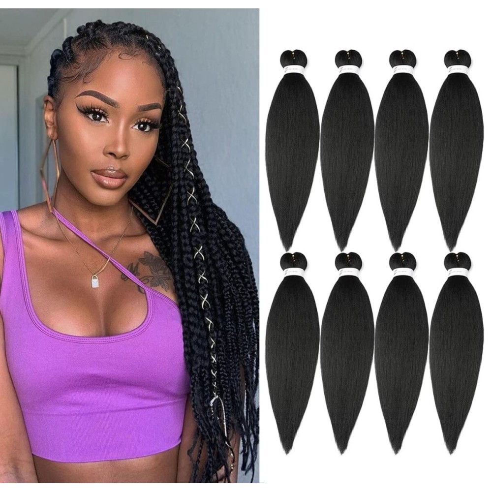 Braiding Hair pre stretched 20 Inch 8 Packs Prestretched Braiding Hair Extensions For Braids Easy Braid Synthetic Professional Soft Yaki Texture,No Itch(20in,1b)
