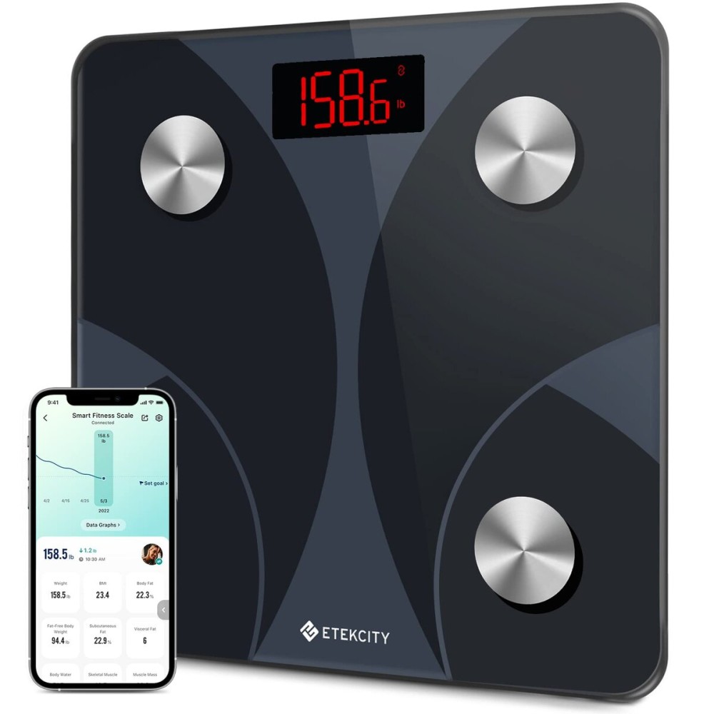 Etekcity Scale for Body Weight and Fat Percentage, FSA&HSA Eligible, Smart Digital LED Bathroom BMI Measurement, Accurate Bluetooth Weighing Machine, Body Composition Analyzer, Ash-black, 400lb