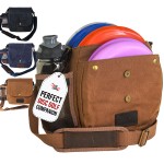 Disc Living Disc Golf Bag | Frisbee Golf Bag | Easy to Carry | Lightweight Fits Up to 10 Discs | 16 oz Waxed Canvas Leather Design | Belt Loop | Double Button Design | Bottle Holder (Brown)