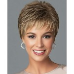 SEVENCOLORS Short Dark Brown Mixed Blonde Pixie Cut Wigs for Women Synthetic Layered Highlight Wigs with Bangs Natural Hair Replacement Wig