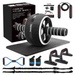 Ab Roller Wheel, 10-In-1 Ab Exercise Wheels Kit with Resistance Bands, Knee Mat, Jump Rope, Push-Up Bar - Home Gym Equipment for Men Women Core Strength & Abdominal Exercise (Black)