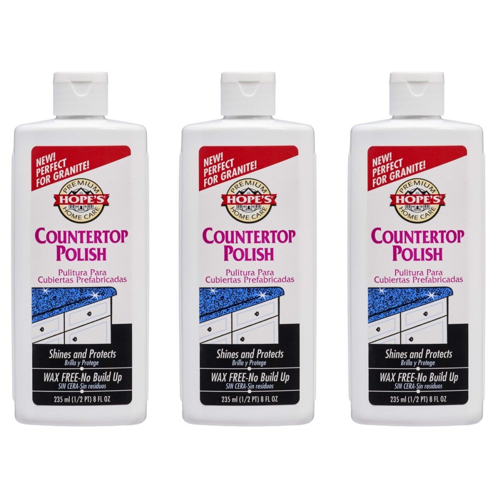 HOPE\'S Countertop Restoration Polish, Streak-Free Kitchen Counter Cleaner, No Buildup on Countertops, Quartz, Marble, Corian, Composite, and Granite Polish, 8 Fl Oz, Pack of 3