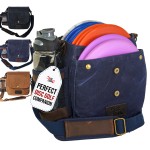 Disc Living Disc Golf Bag | Frisbee Golf Bag | Easy to Carry | Lightweight Fits Up to 10 Discs | 16 oz Waxed Canvas Leather Design | Belt Loop | Double Button Design | Bottle Holder (Blue)