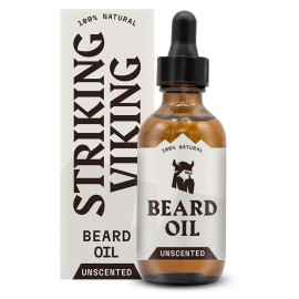 Striking Viking Unscented Beard Oil for Men - 2 Fl Oz, Fragrance-Free - Clear Beard & Mustache Conditioner with Jojoba & Argan Blend, Almond & Tea Tree Oils for Growth & Sensitive Skin