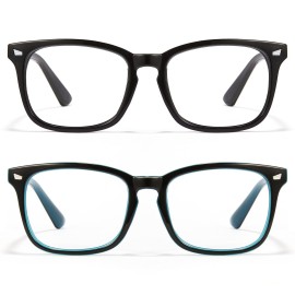 Cyxus 2-Pack Blue Light Blocking for Men Women Glasses Computer Glasses Retro Square Clear Lens Eyeglasses Frame