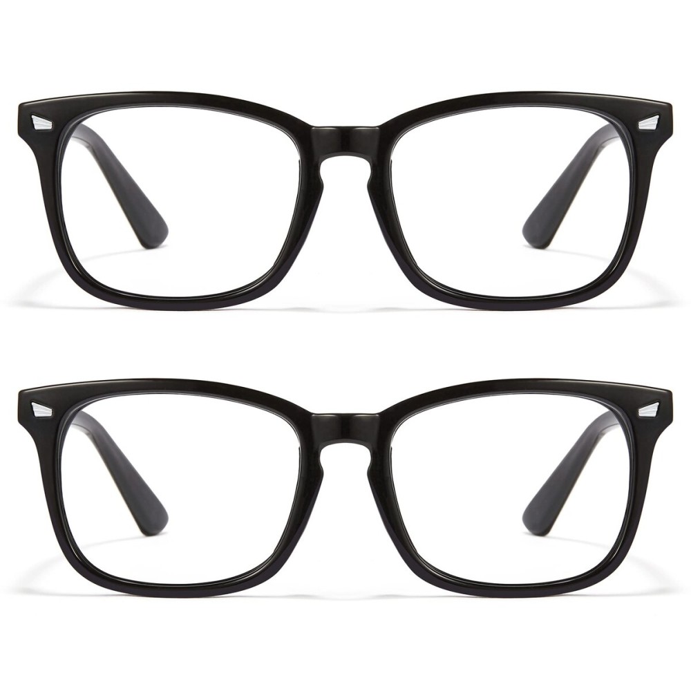 Cyxus 2-Pack Blue Light Glasses Computer Glasses UV Blocking Square Nerd Eyeglasses Frame for Men Women, Anti Glare, Anti Eyestrain