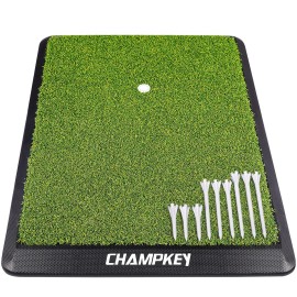 CHAMPKEY Premium Synthetic Turf Golf Hitting Mat | Heavy Duty Rubber Base Golf Practice Mat | Come with 1 Rubber Tee and 9 Plastic Tees (16 x 25, LITE Version)
