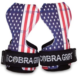 Cobra Grips PRO Weight Lifting Gloves Heavy Duty Straps Alternative Power Lifting Hooks Best for Deadlifts Adjustable Neoprene Padded Wrist Wraps Support Bodybuilding (PRO USA Flag Leather)
