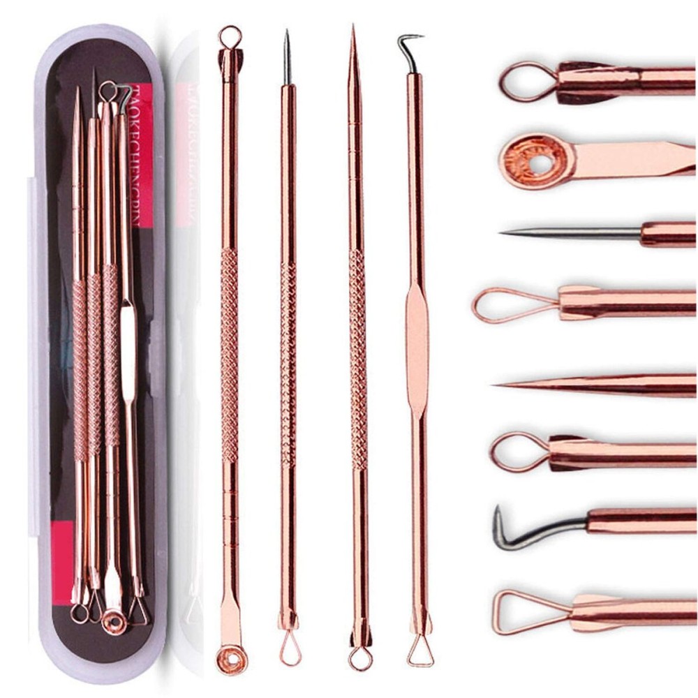 ZTRHYOO Blackhead Remover Pimple Comedone Extractor Tool Best Acne Removal Kit - Treatment for Blemish, Whitehead Popping, Zit Removing for Risk Free Nose Face Skin with Case(Rose, 4 Piece Set)