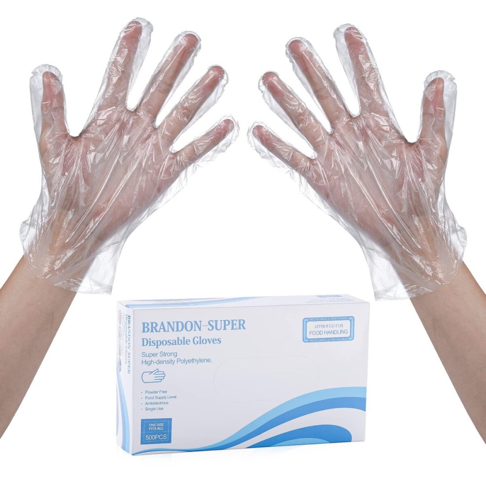 Brandon-super Disposable Food Prep Gloves - 500 Piece Plastic Food Safe Disposable Gloves, Food Handling, One Size Fits Most 500 PCS