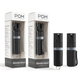POM Pepper Spray Combo Pack Clip & Keychain - Maximum Strength OC Spray Self Defense- Tactical Compact & Safe Design - 25 Bursts & 10 ft Range - Stream Spray Pattern Black and Grey