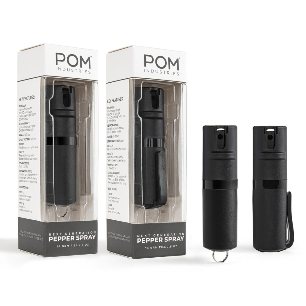 POM Pepper Spray Combo Pack Clip & Keychain - Maximum Strength OC Spray Self Defense- Tactical Compact & Safe Design - 25 Bursts & 10 ft Range - Stream Spray Pattern