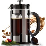 BAYKA French Press Coffee Maker, Large 304 Stainless Steel Coffee Press, Cold Brew Heat Resistant Thickened Borosilicate Coffee Pot for Camping Travel Gifts, 34 Ounce, Dark Pewter