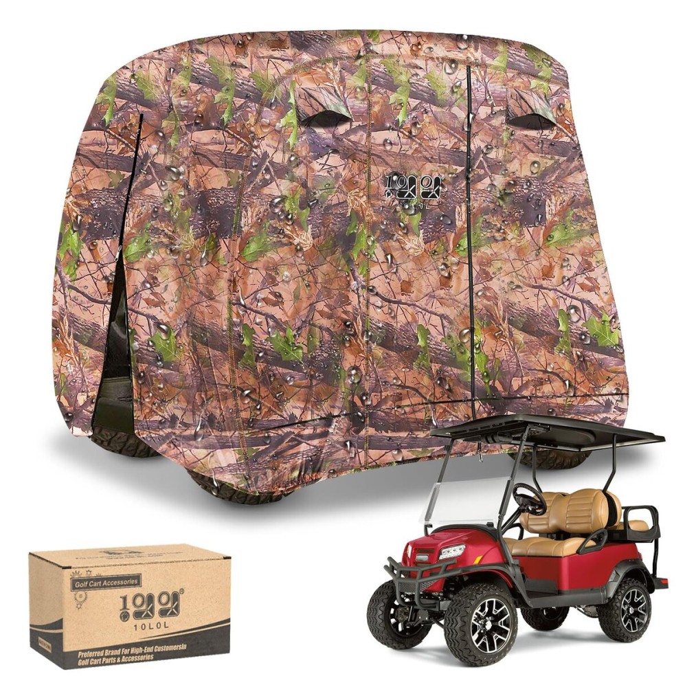 10L0L Golf Cart Cover 2/4/4+2 Passenger for Yamaha EZGO Club Car, Heavy Duty 420D Waterproof Windproof Durable Polyester Golf Cart Cover with 3 Zipper Doors for All-Weather Protection - Camouflage