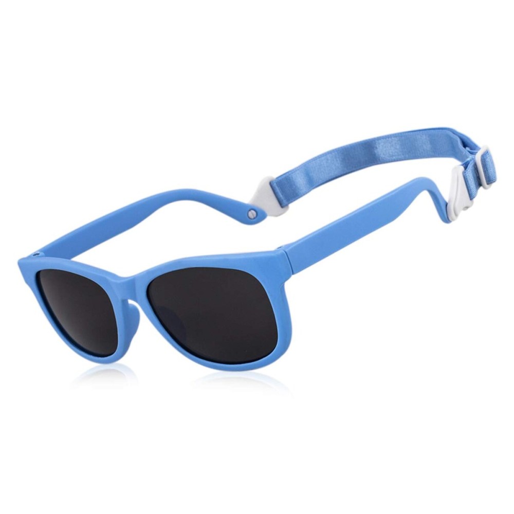 MAXJULI Baby Infant Sunglasses Safe, Soft, With Adjustable Strap 0-24 Months BPA Free (Blue/Black)