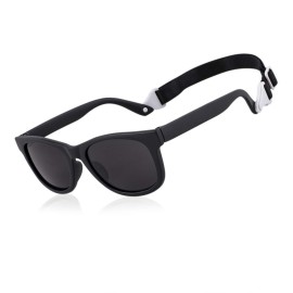 MAXJULI Baby Infant Sunglasses Safe, Soft, With Adjustable Strap 0-24 Months BPA Free (Black/Black)