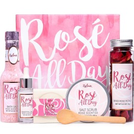 Spa Gifts for Women, Gift Set for Women, BFF LOVE 6Pcs Rose Spa Set for Women, Spa Kit with Essential Rose Oil, Bath Salt, Soap, Natural Petals, Christmas Gifts for Mom