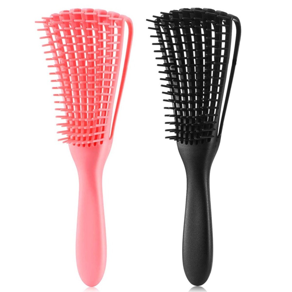 A.DASHER Hair Brush for Afro America/African Hair Textured 3a to 4c Kinky Wavy/Curly/Coily/Wet/Dry/Oil/Thick/Long Hair, Detangling Brush for Women (2 pcs, Pink-Black)