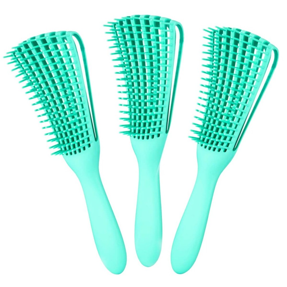 Detangling Brush for Afro American/African Women\'s Textured 3a to 4c Kinky Wavy/Curly/Coily Hair - Scalp Massaging Comb for Wet/Dry/Oily/Thick/Long Hair (3 pcs, 3-Green)