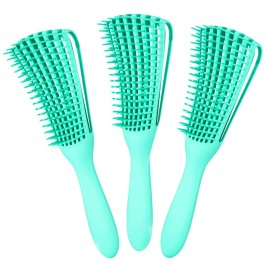 Detangling Brush for Afro American/African Women\'s Textured 3a to 4c Kinky Wavy/Curly/Coily Hair - Scalp Massaging Comb for Wet/Dry/Oily/Thick/Long Hair (3 pcs, 3-Green)