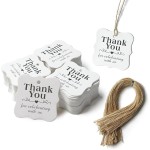 SallyFashion 150 PCS Thank You White Gift Tags with String, 2 x 3 Inches Paper Gift Tags for Party Favors Weddings, Bridal and Baby Showers Birthdays