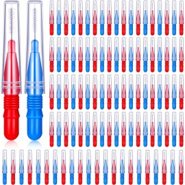 BBTO 100 Pcs Braces Dental Brush Flosser for Cleaner Interdental Brush Toothpick Tooth Flossing Head Oral Dental Toothpick Cleaners Cleaning Tool(Red and Blue)