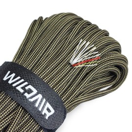 WILDAIR Paracord Survival Paracord Parachute Fire Cord Survival Ropes 4-in-1 5/32 Diameter U.S. Military Type III with Integrated Fishing Line, Fire-Starter Tinder (Black Khaki Stripe)