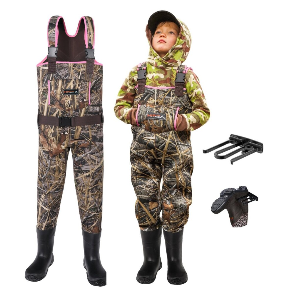 HISEA Kids Chest Waders for Toddler & Children, Youth Neoprene Waterproof Hunting Fishing Wader with Insulated Boots Boy Girl