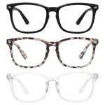MEETSUN Blue Light Blocking Glasses, Anti Eye Strain Headache (Sleep Better),Computer Reading Glasses UV400 Transparent Lens (Black+Leopard+Clear, 53)