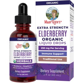 MaryRuth Organics Elderberry Syrup Extra Strength, USDA Organic Elderberry, Sugar Free Adults & Kids Immune Support Supplement for Ages 1+, Clean Label Project Verified, Vegan, Gluten Free, 2 Fl Oz