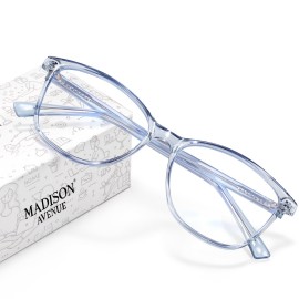 Madison Avenue Blue Light Blocking Glasses Anti Eyestrain UV Glare Blue Light Glasses for Women TV Phone Computer Gaming Eyeglasses (Clear Blue)
