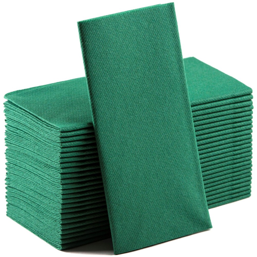 Green Paper Napkins | Linen Feel Guest Disposable Cloth Like Dinner Napkins | Hand Towels | Soft, Absorbent, Paper Hand Napkins for Kitchen, Bathroom, Parties, Weddings, Dinners Or Events | 50 Pack