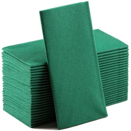 Green Paper Napkins | Linen Feel Guest Disposable Cloth Like Dinner Napkins | Hand Towels | Soft, Absorbent, Paper Hand Napkins for Kitchen, Bathroom, Parties, Weddings, Dinners Or Events | 50 Pack
