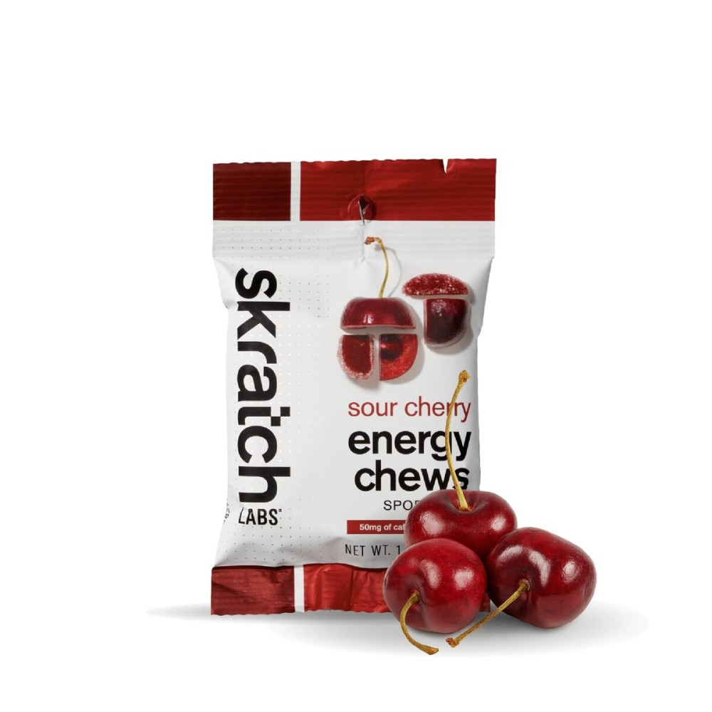 Skratch Labs Energy Chews | Caffeine Gummies for Running, Cycling, and Sports Performance | Gel Alternative | Sour Cherry (10 Pack) | Gluten Free, Vegan