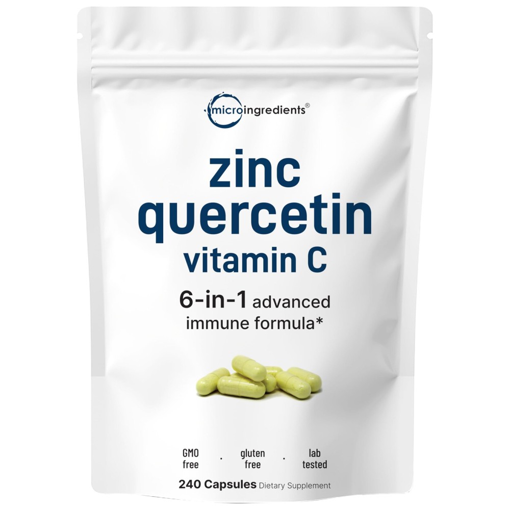 Micro Ingredients Quercetin with Vitamin C and Zinc, 240 Capsules | Quercetin 500mg, Vitamin C 500mg, Zinc 50mg (Picolinate, Citrate, Glycinate, Gluconate) | Complete Immune Support Supplements