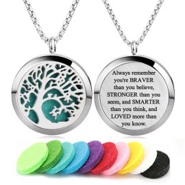 Aromatherapy Essential Oil Diffuser Necklace Stainless Steel lnspirational Locket Pendant(Tree of Life)