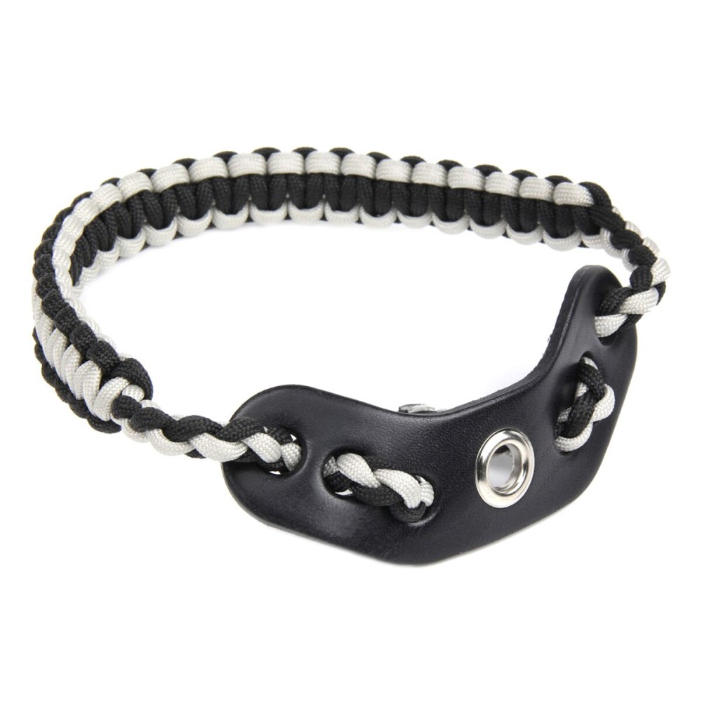 SUNYA Archery Bow Wrist Sling, 550 Paracord Strap Comfortable on Hand.100% Full Grain Leather Yoke, Multiple Camo Colors.Fit Compound Bow Stabilizer & Recurve. (Silver Black)