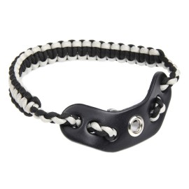 SUNYA Archery Bow Wrist Sling, 550 Paracord Strap Comfortable on Hand.100% Full Grain Leather Yoke, Multiple Camo Colors.Fit Compound Bow Stabilizer & Recurve. (Silver Black)