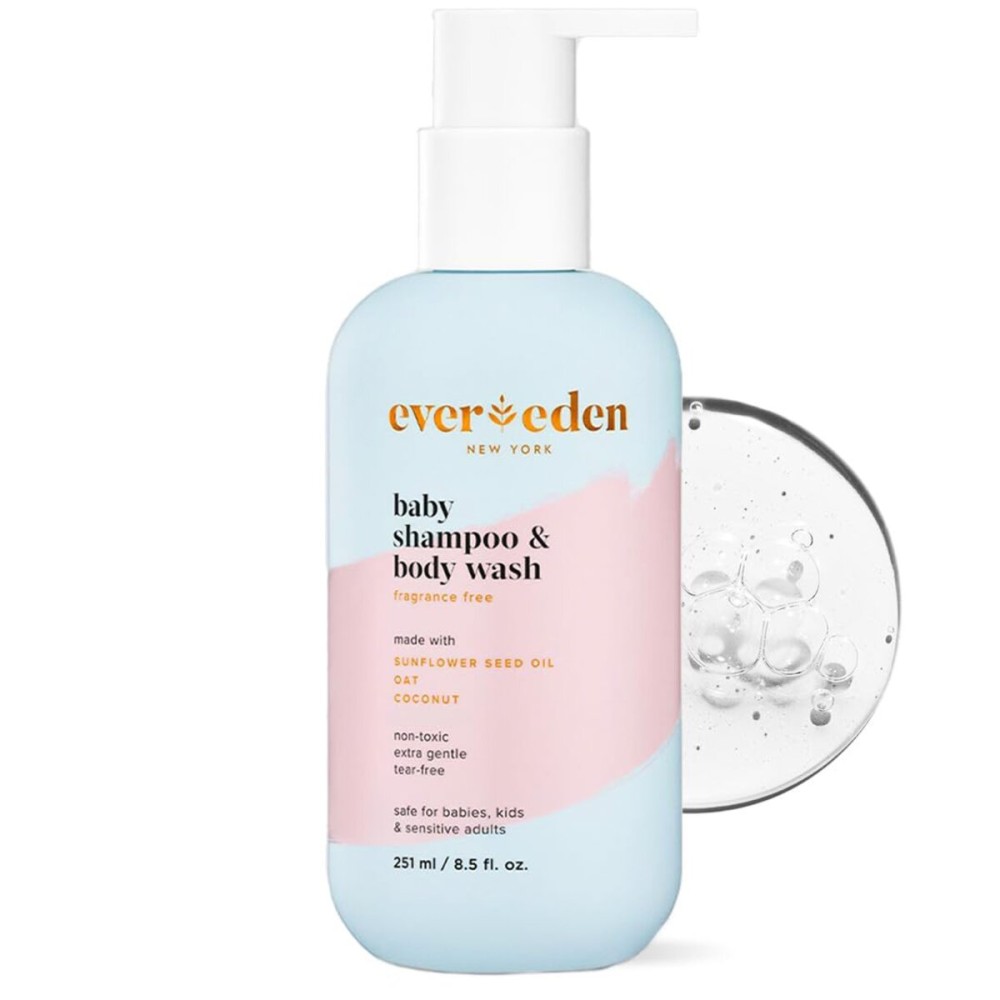 Evereden Baby Shampoo & Body Wash 2-in-1, 8.5 fl oz | Gentle, Non-Toxic, Fragrance-Free, Hydrating Formula for Sensitive Skin