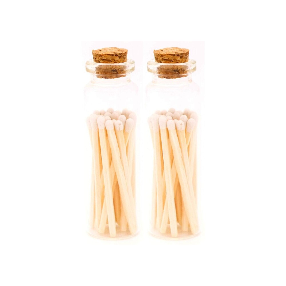 River Birch Matches in The Bottle with Striker - Decorative Home Matches with Glass Match Holder - Wooden Match Sticks - Set of 2 Bottles with Safety Matches - White Tip, 2 Inches, +40 Matches